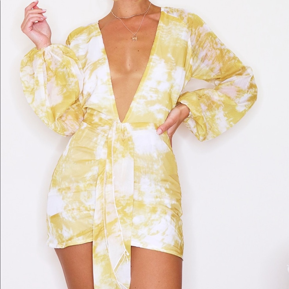 Tie Dye Chiffon Long Sleeve Bodycon Dress